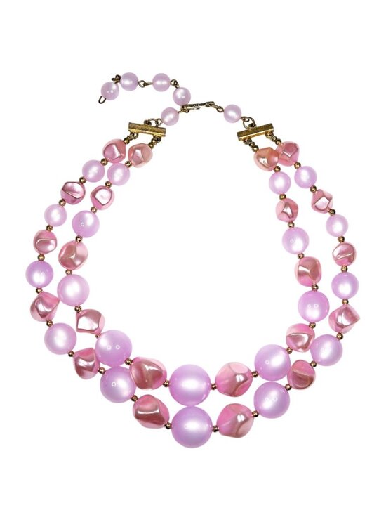 Coro Jewelry - 1960s Coro 2-Strand Pale Pink & Purple Chunky Beads Necklace Vintage Jewelry